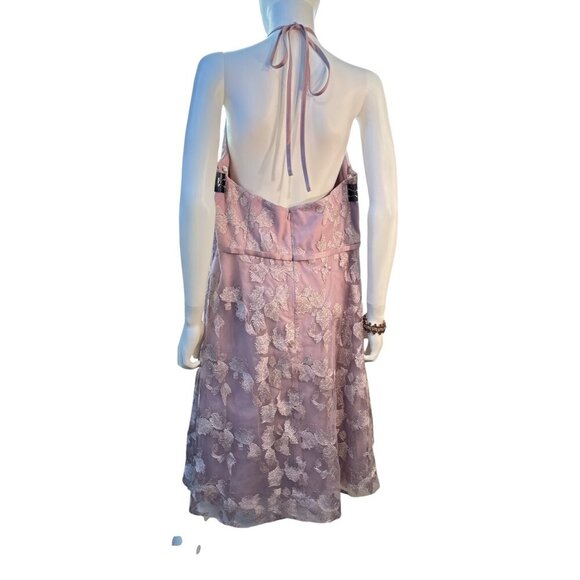 - Oleg Cassini Lavender Halter Dress with Sheer Embroidered Overlay Sz S NWT - Picture 6 of 9